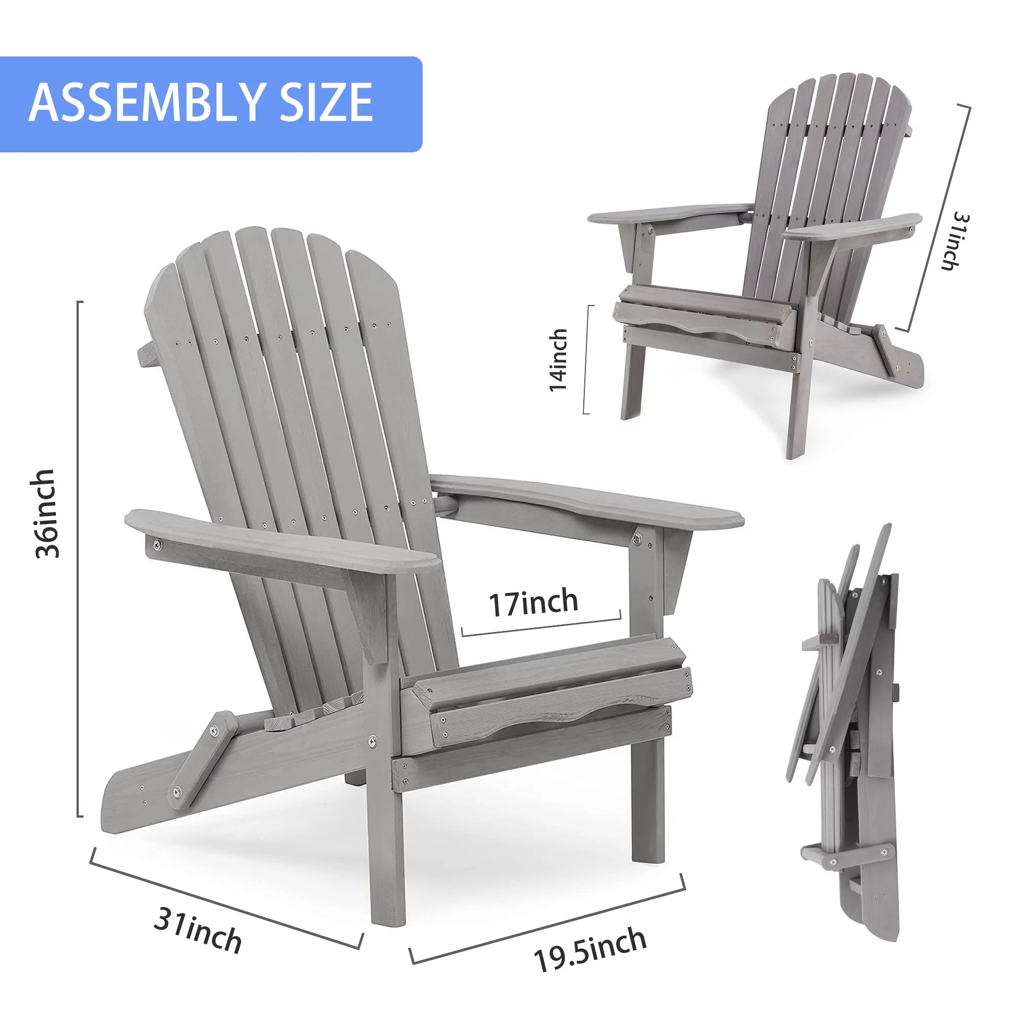 Gray Wooden Folding Adirondack Chair Set of 2 W632829