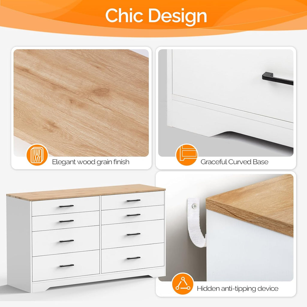 White 8 Drawer Wood Dresser L4277