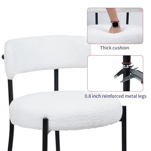 White Boucle Dining Chair Set of 1 with Metal Legs V4977