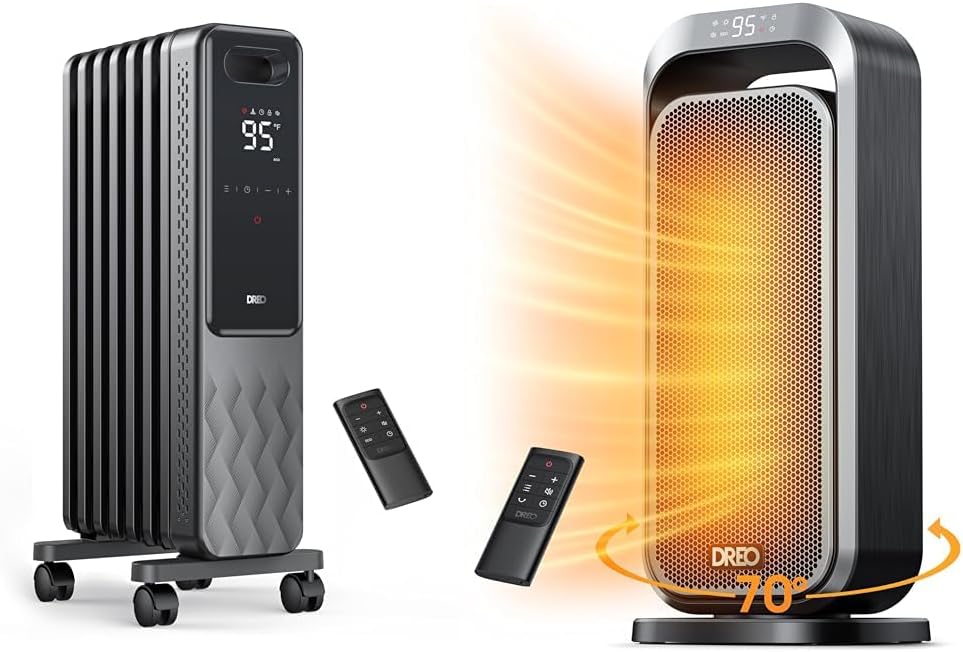 1500W Oil Filled Radiator and 15 Inch Portable Heaters Bundle with Remote Control C914