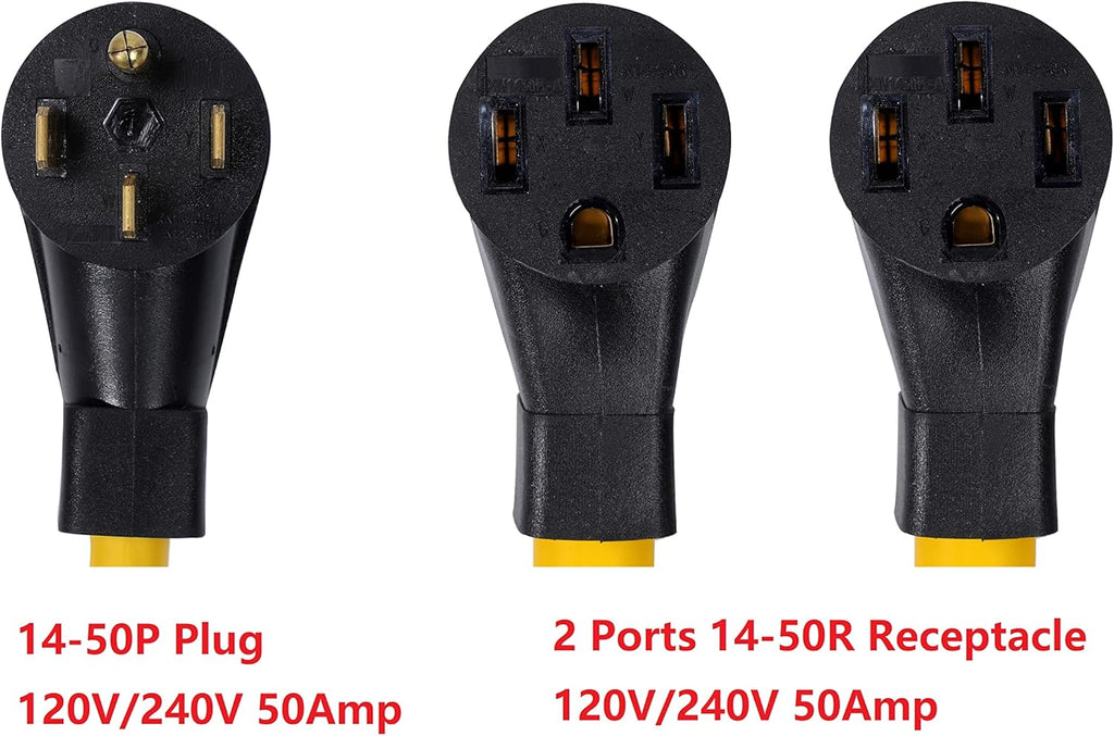 NEMA 14-50P to 14-50R Y Splitter STW 6 AWG 3 Feet 50 Amp Power Cord X15936