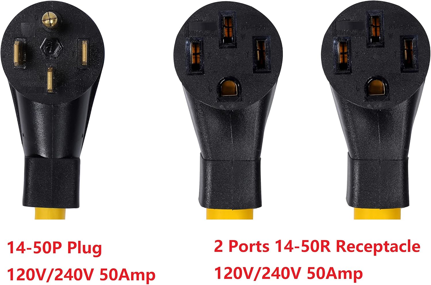 NEMA 14-50P to 14-50R Y Splitter STW 6 AWG 3 Feet 50 Amp Power Cord X15936