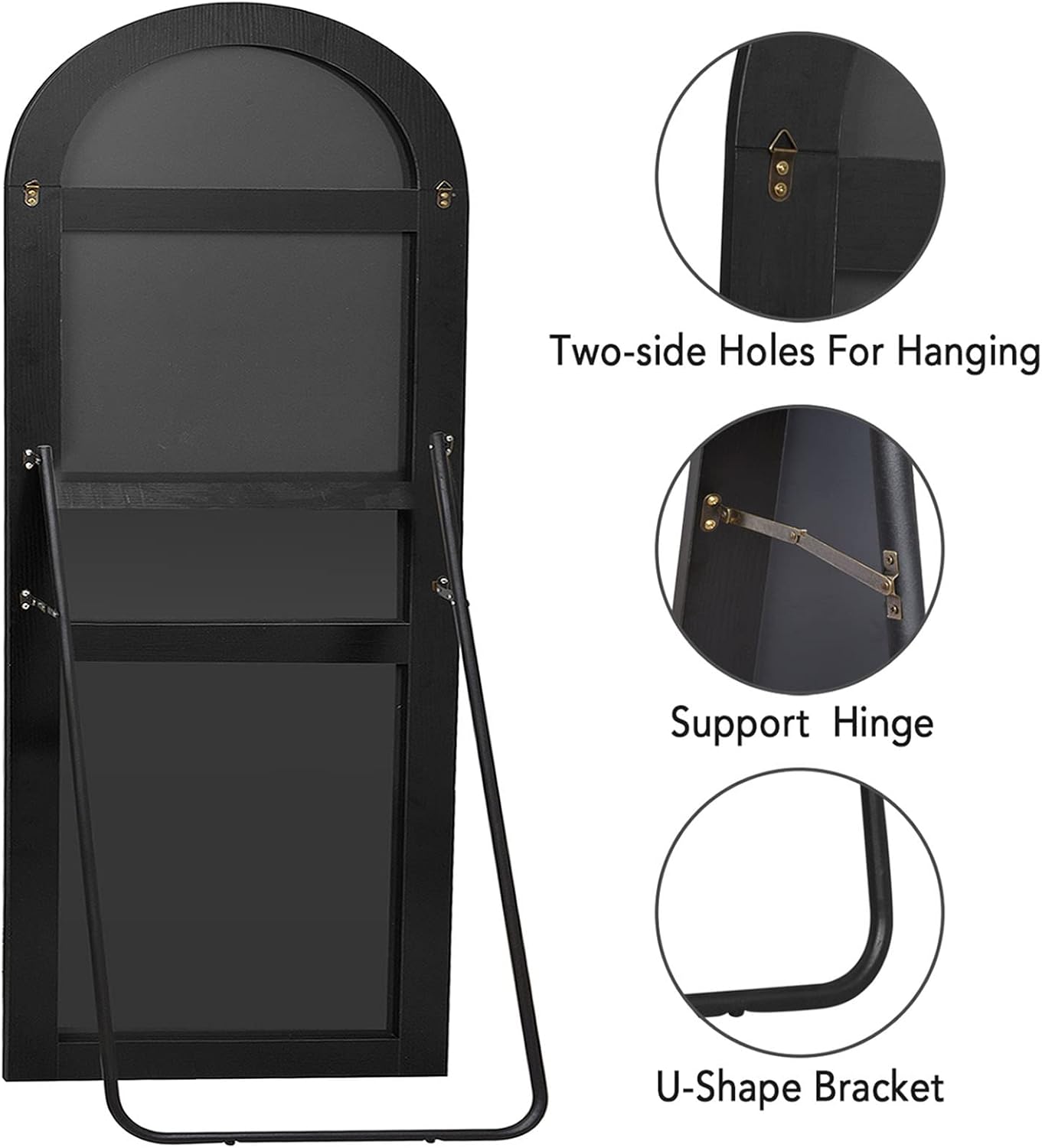 71''x31'' Black Arched Floor Mirror J9188