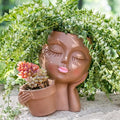 Khaki Lady Face Planter Pot with Drainage Hole R73216