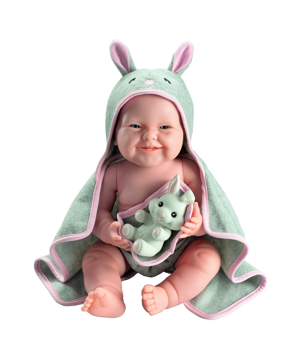 Realistic 17" Anatomically Correct All Vinyl Doll with Hooded Rabbit Towel Q3927
