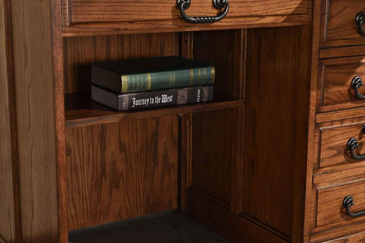 Solid Oak Wood Roll Top Desk with Locking File Drawers C1488