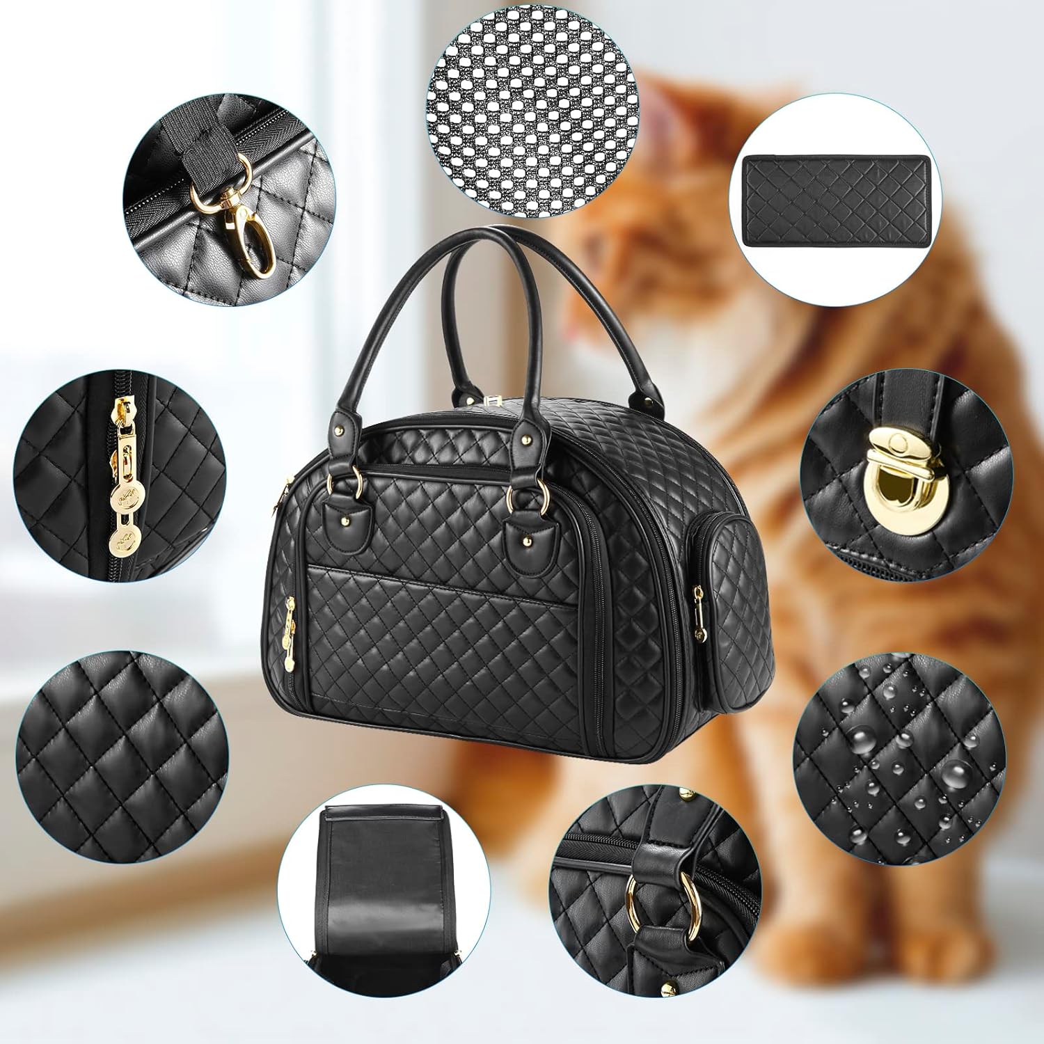 Black PU Leather Small Dog Carrier Y52532