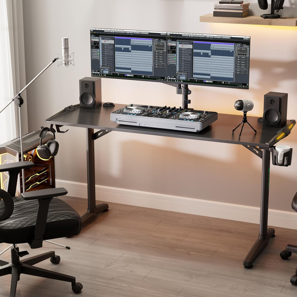 55 Inch Black Gaming Desk with USB Ports O944121
