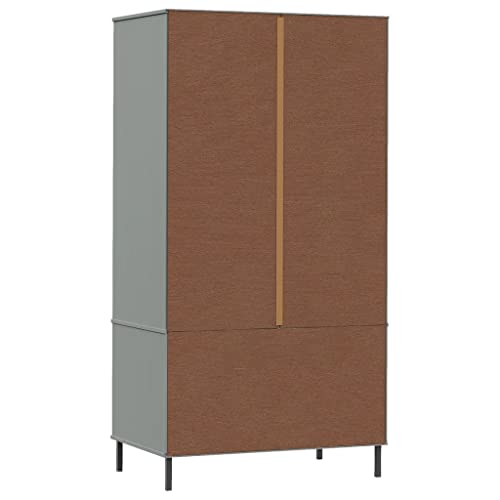 Gray Solid Wood Wardrobe with Metal Legs T2003