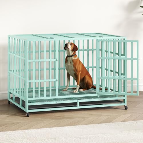 Heavy Duty Steel Dog Crate with Wheels and Removable Tray M90954