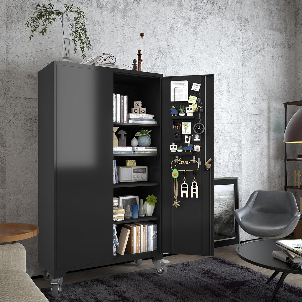 Black 72 Inch Metal Storage Cabinet with 4 Adjustable Shelves J307524