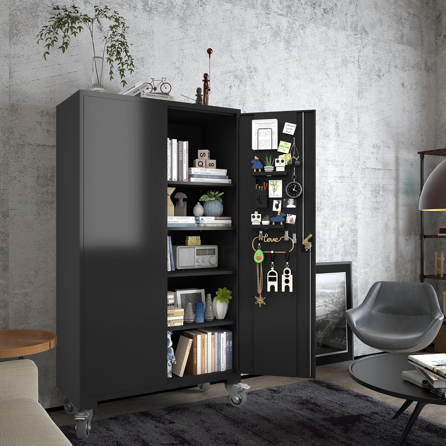 Black 72 Inch Metal Storage Cabinet with 4 Adjustable Shelves J307524