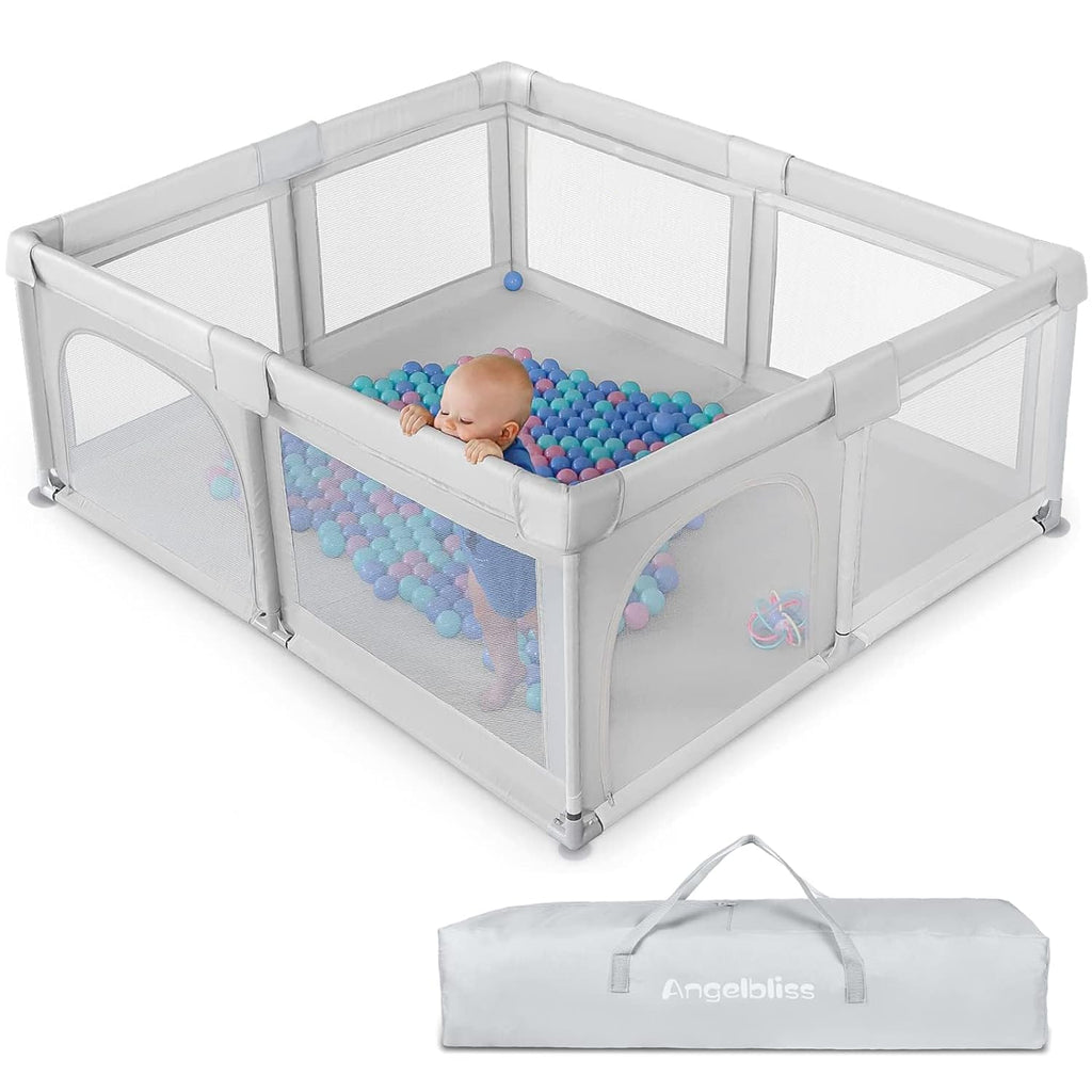 Grey 63”x47” Baby Playpen with Breathable Mesh G950
