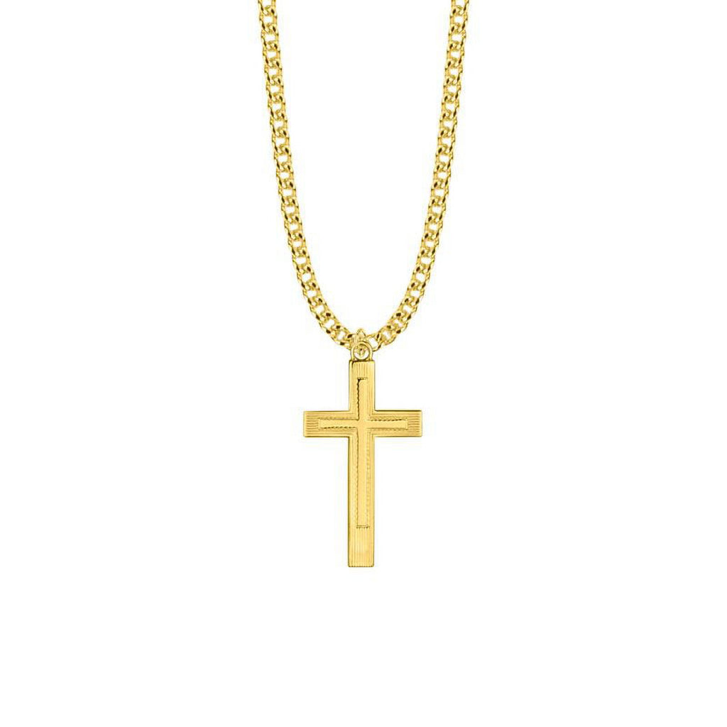Large 14KT Gold Plated Over Sterling Silver Lined Inner Cross Pendant with 24" chain X57501