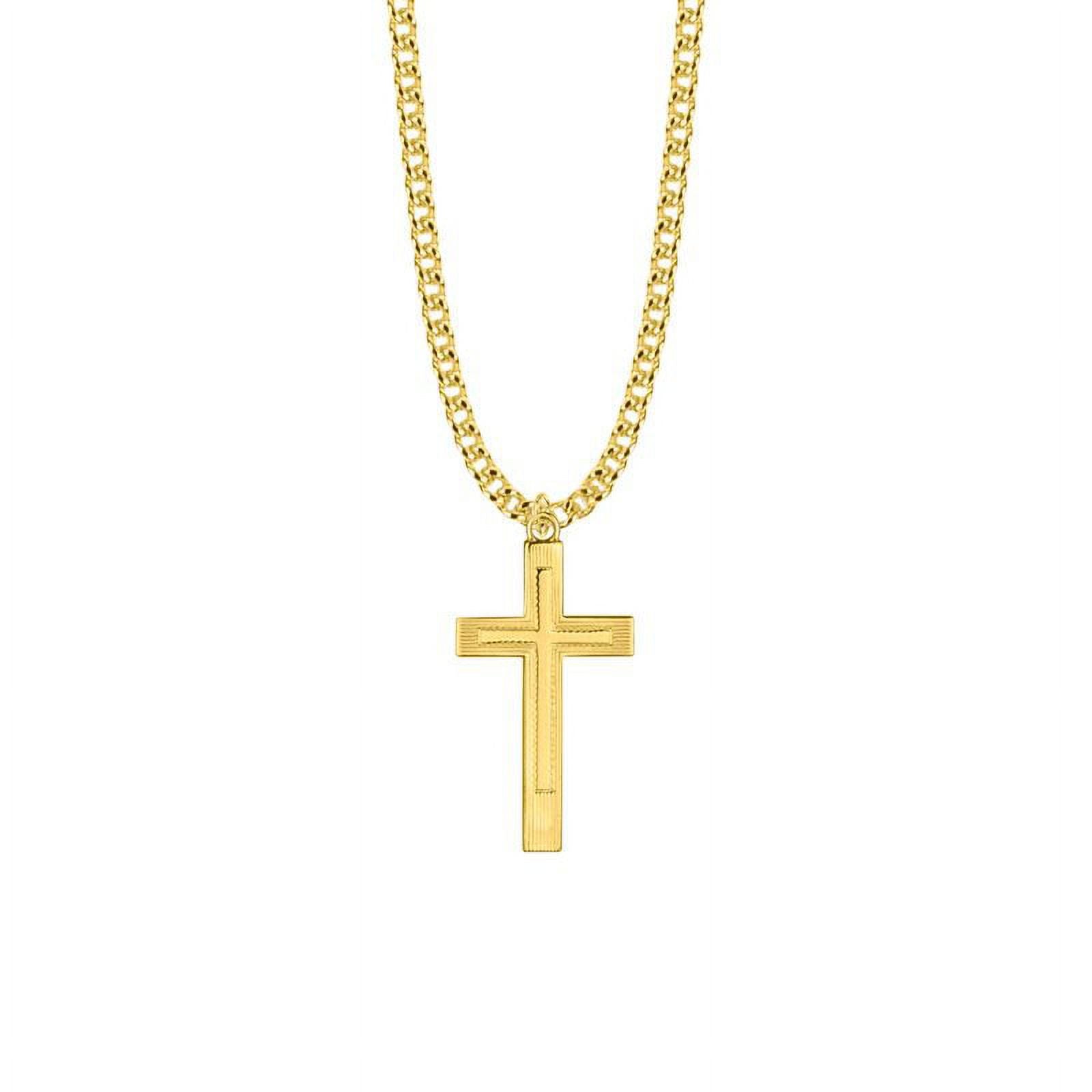 Large 14KT Gold Plated Over Sterling Silver Lined Inner Cross Pendant with 24" chain X57501