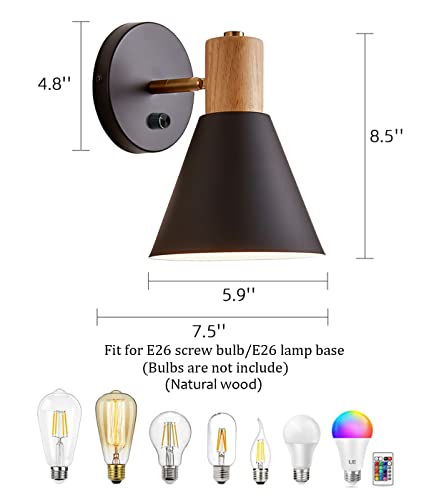 Black Dimmable Wood Style Plug in Wall Sconce X786