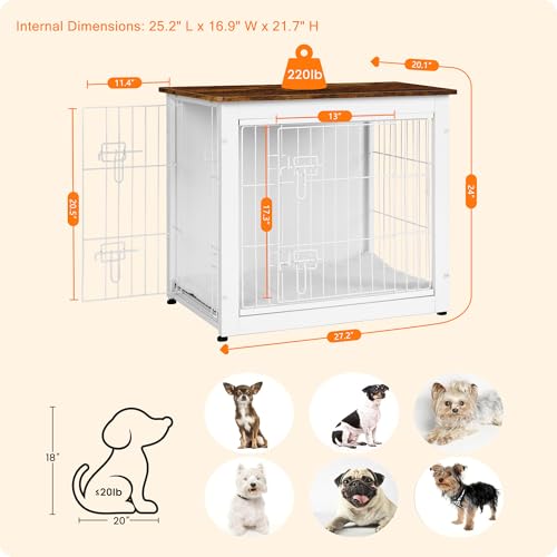 Dog Crate Furniture with Cushion, Wooden Kennel Table with Double Doors, Dark Gray H39636