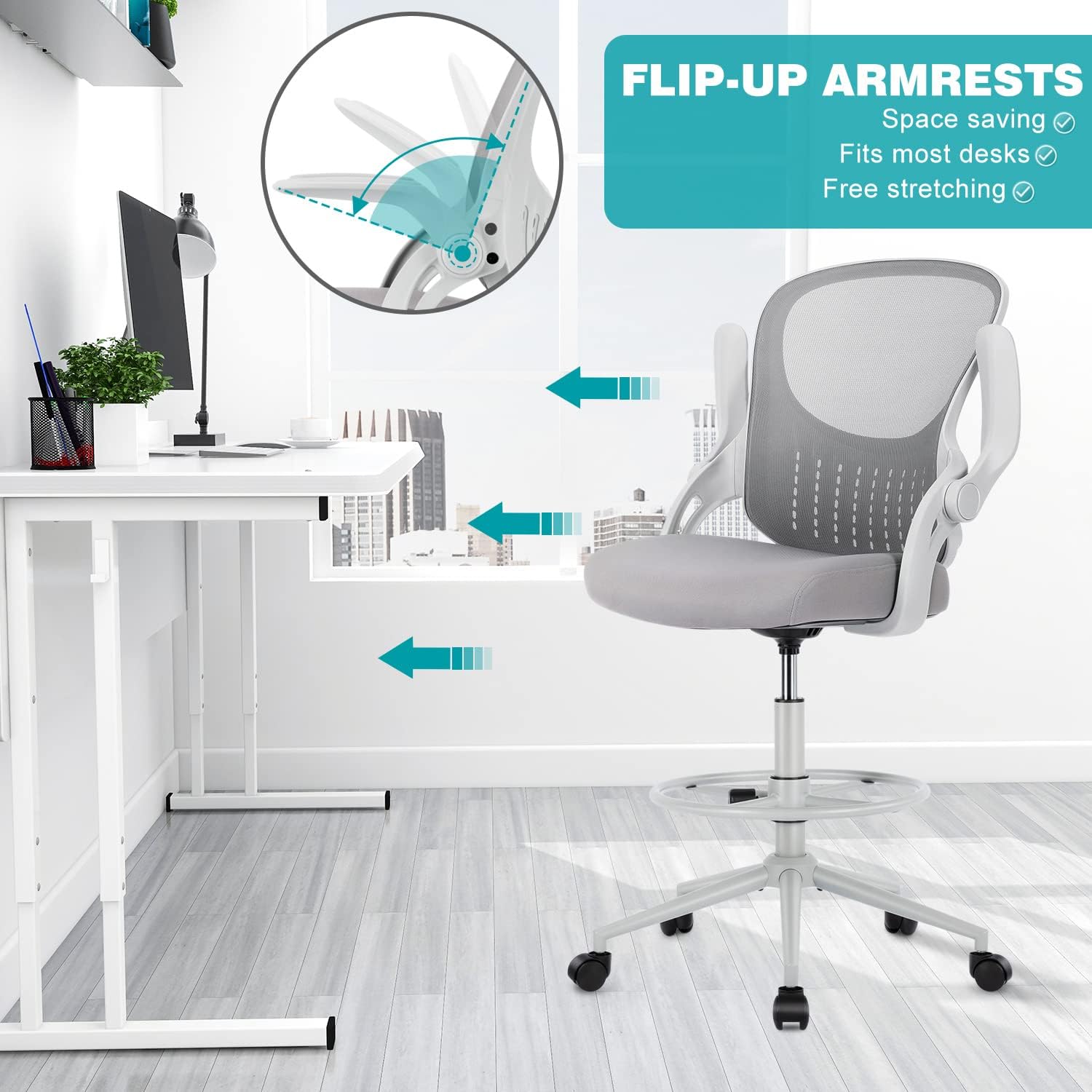 Grey Mid Back Mesh Drafting Chair H7720