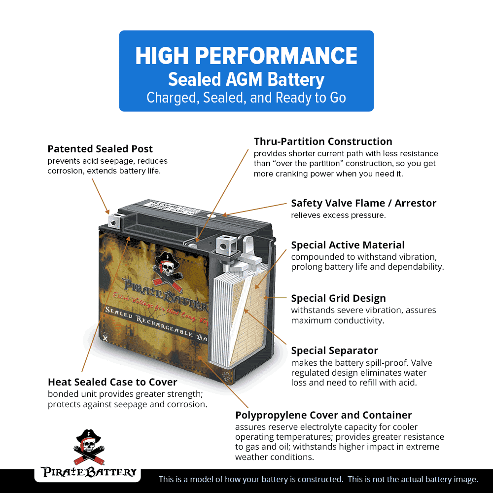 YTX14AH-BS 12 Volt 12 Ah 210 CCA ATV Battery W180