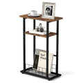 3-Tier Narrow End Table with Magazine Holder Rustic Brown X955