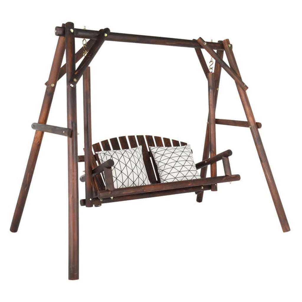 6.5ft Hardwood Patio Swing with Stand, Carbonized N962