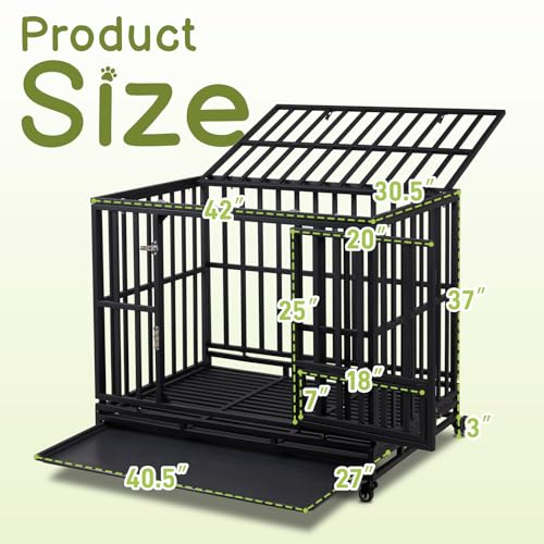 42" Large Metal Wire Dog Crate with Lockable Wheels, Double Door J74281