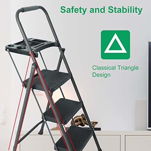 Folding Step Stool with Handrails and Tool Tray Platform, 330lbs W1598