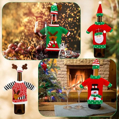 16 Sets Christmas Wine Bottle Sweater Cover with Hat Knitted Dress Snowman Elk Santa X3406