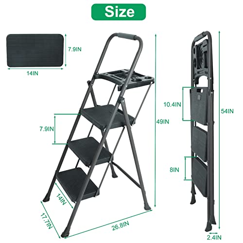 Folding Step Stool with Handrails and Tool Tray Platform, 330lbs W1598