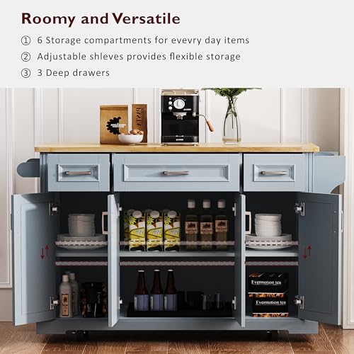 Green Large Kitchen Island with 2 Drop Leaf, 3 Drawers, 55.7" B9614
