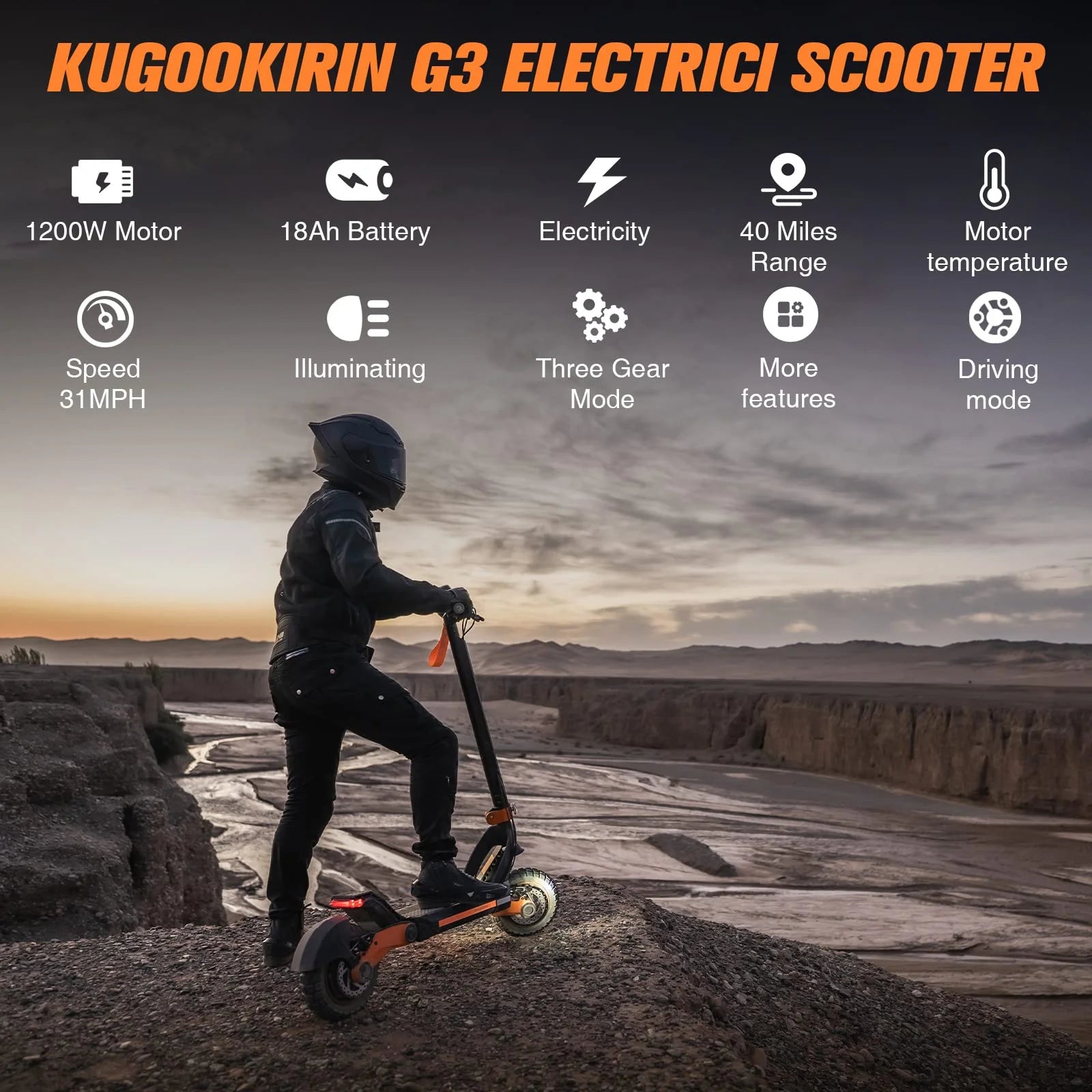 Electric Scooter 1200W Motor 10.5" Off Road Tires 52V/18Ah Dual Brake Folding T779