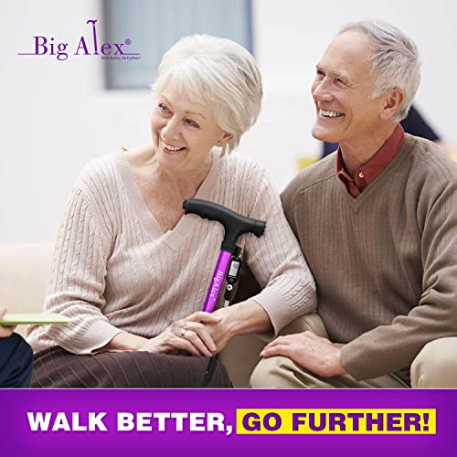 Folding Walking Cane with LED Light, Adjustable Quad Base with Carrying Bag P938