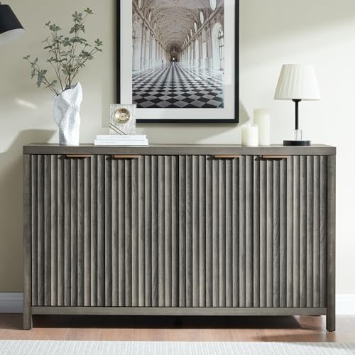 Natural 56" Fluted Sideboard Buffet Cabinet with Adjustable Shelves B8072