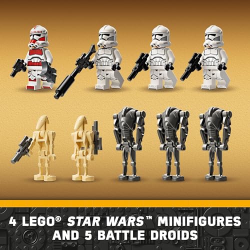 LEGO Star Wars Clone Trooper & Battle Droid Battle Pack Set, Buildable Toy Speeder Bike Vehicle, Tri-Droid and Defensive Post, 75372 D933553
