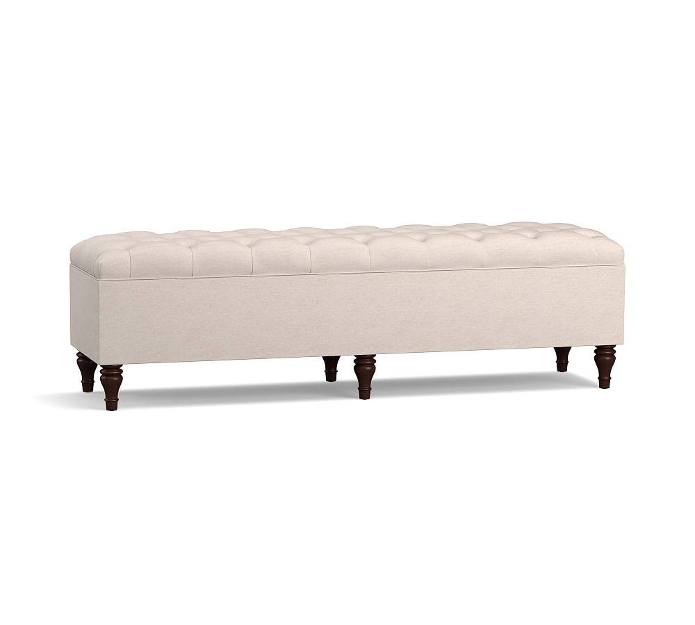 King Upholstered Storage Bench, Chenille Basketweave Pebble B807