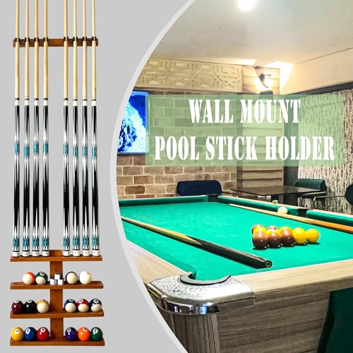 Wall-Mounted Hardwood Pool Stick Holder for 8-Cue Storage P879212