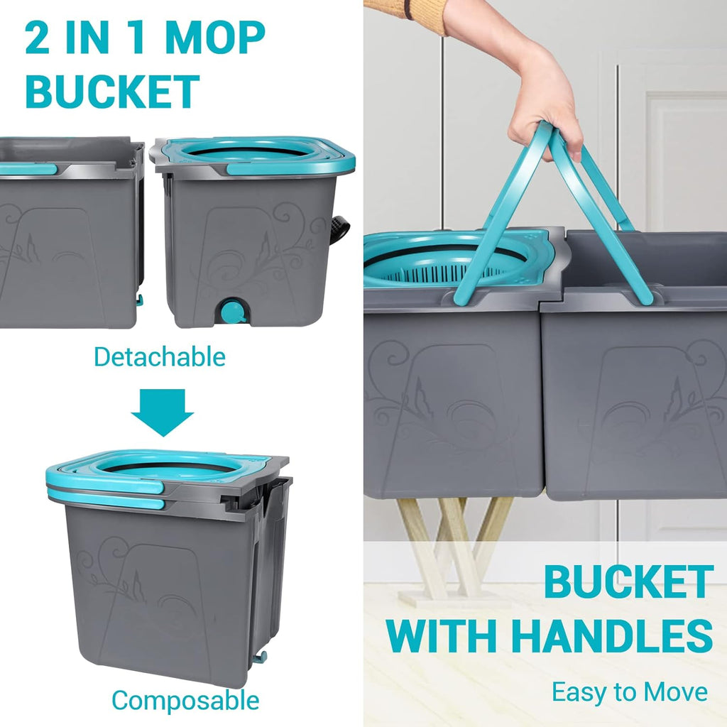 Spin Mop and Bucket with Wringer Set, Microfiber Mop Bucket with 6 Replacement Refills H294850
