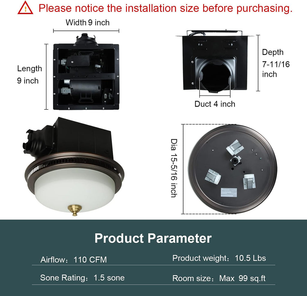 Bronze Round Exhaust Bathroom Fan with Light and Nightlight K521