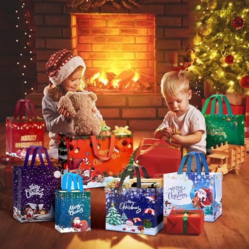 24 Pack Assorted Sizes Reusable Non-Woven Christmas Gift Bags J168926