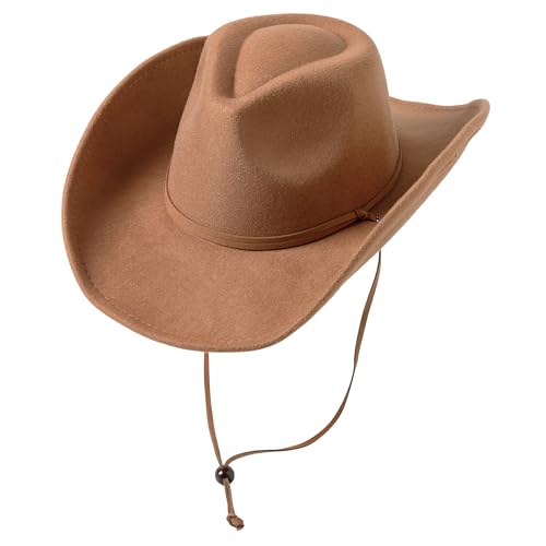 Retro Felt Wide Brim Cowboy Hat with Wind Lanyard G541