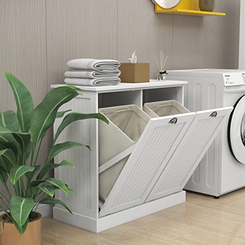 White Double Tilt Out Trash Cabinet Laundry Sorter Cabinet Z4720