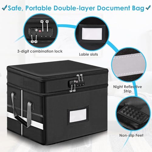 Fireproof Document Box with Lock, Water-Resistant File Box Organizer with Handles L329