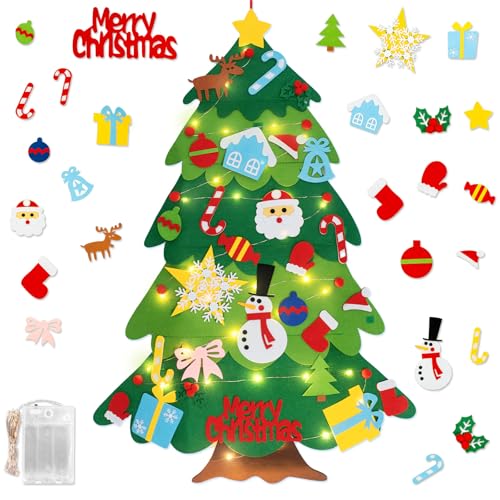 3.3FT Felt Christmas Tree with 32 Ornaments and String Lights W565