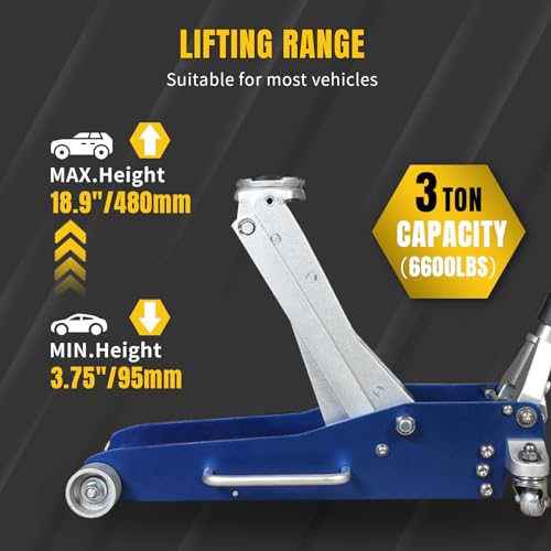 3 Ton Aluminum Floor Jack, 6600 lbs Capacity C499