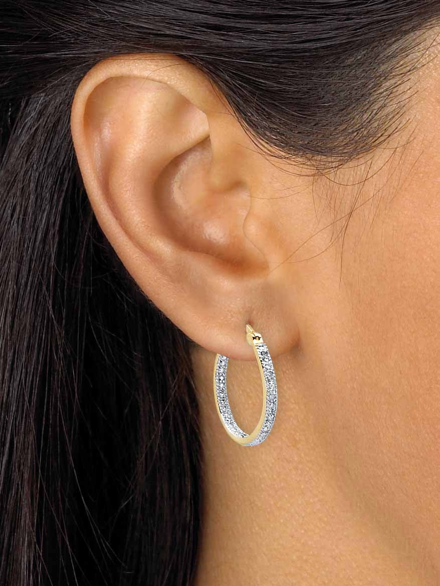 Round Diamond Accent Inside-Out Hoop Earrings 1/10 TCW Gold-Plated 7/8" G58034