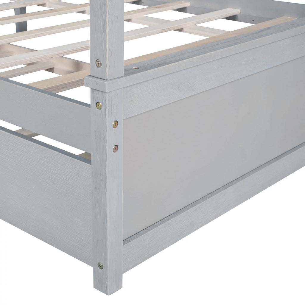 Gray Full Size Wood Canopy Bed with Trundle Bed C8149