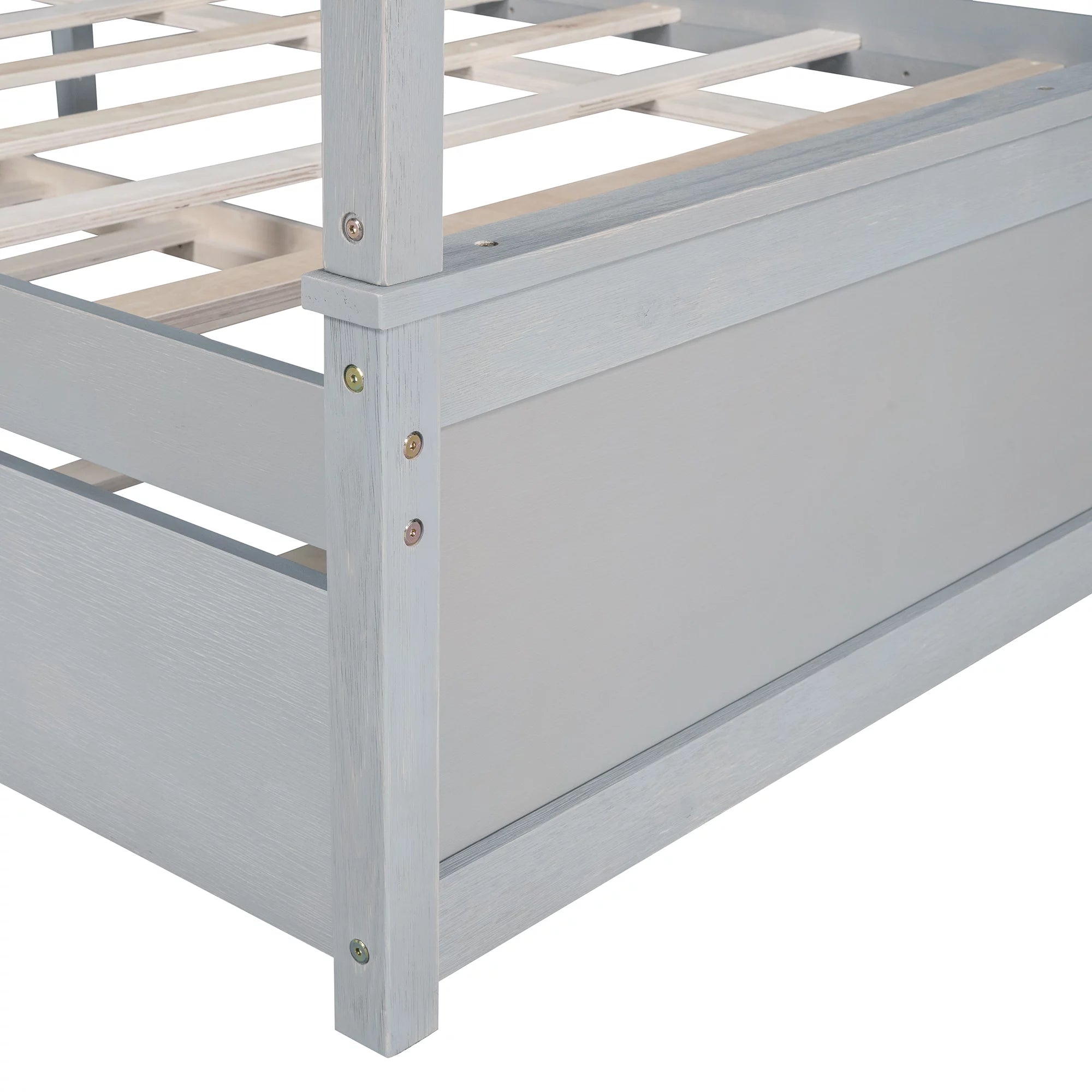 Gray Full Size Wood Canopy Bed with Trundle Bed C8149