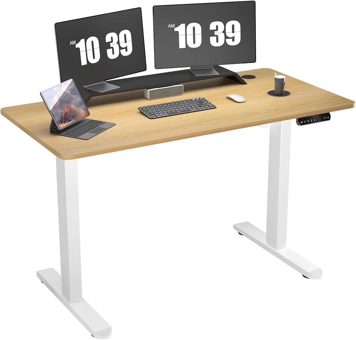 Electric Standing Desk 48 x 24 Inch Adjustable Height Desk with 4 Memory Presets (Maple) K2097