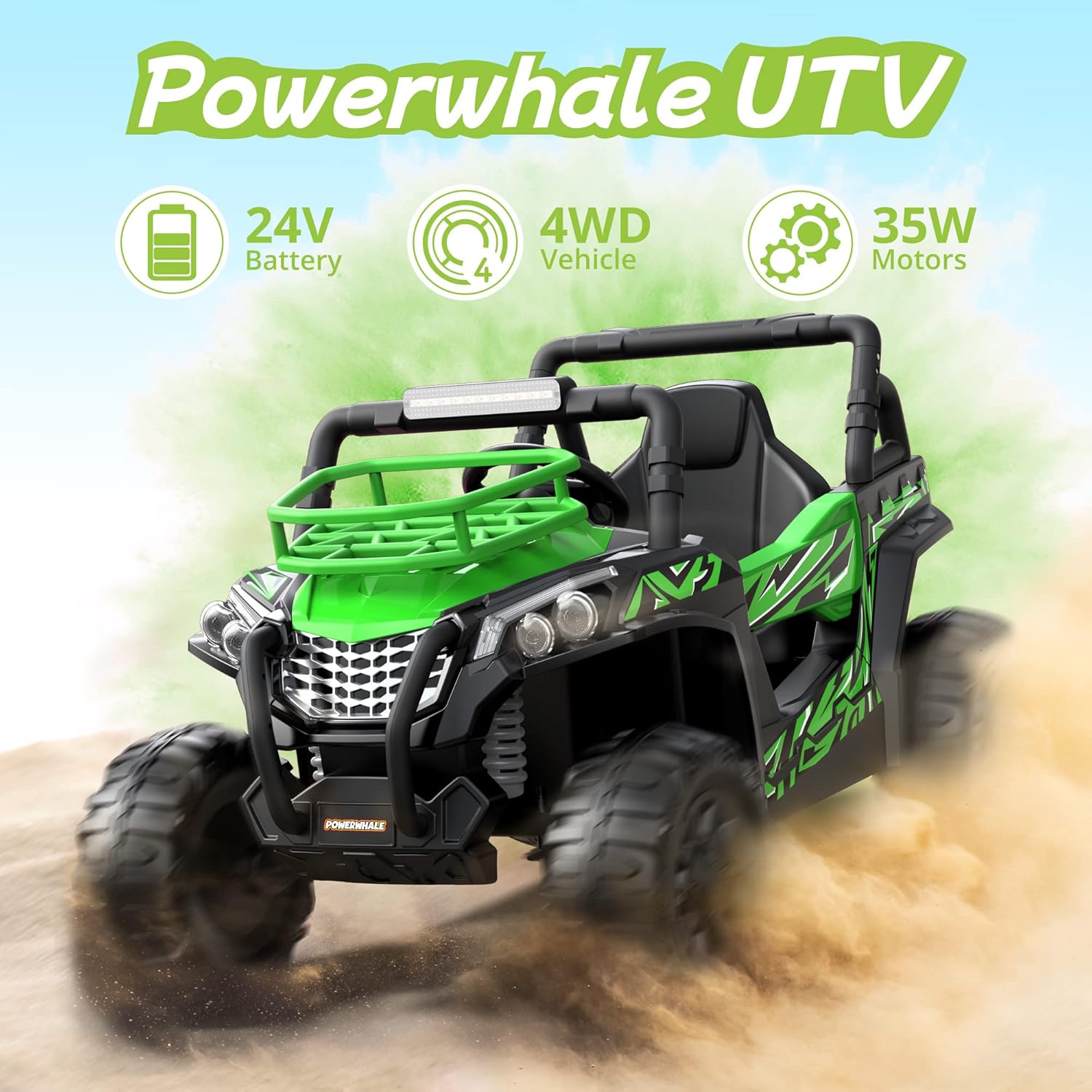 24V UTV Battery Powered Ride On Car with Remote Control 4WD Electric Car, Green, Large O7537