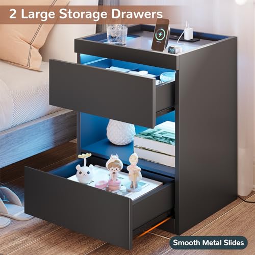 Set of 2 Nightstands with 2 Drawers and Glass Top W698583
